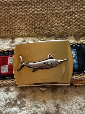 Vintage Marlin  Belt Made in USA ~ Solid Brass Buckle ~ Nautical Coastal Preppy